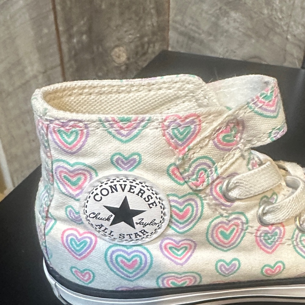 Converse Kids White High-Top Sneakers with Pink & Mint Hearts - Picture 4 of 4